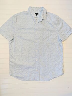 Express Blue/White Cotton Short Sleeves Button Down Shirt